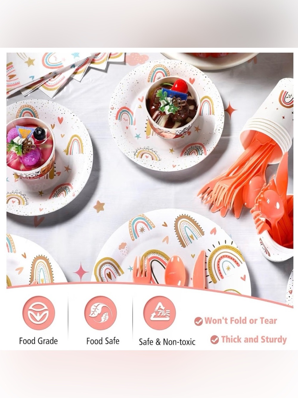New Boho Rainbow 145 Piece Party Set | Supplies for 20 Guests (2 Sets Available) - Picture 5 of 16